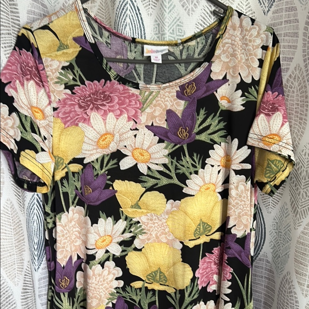 LuLaRoe Carly Floral Dress in Black, Yellow, Purple, Pink, Cream